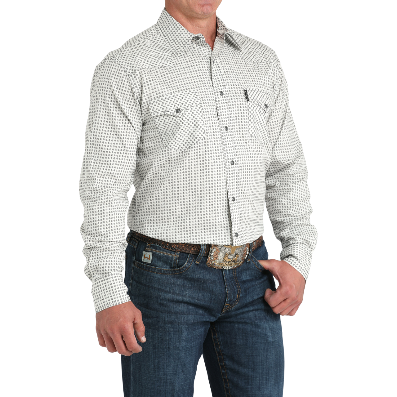 Cinch Men's Long Sleeve Cream Printed Button Down Shirt MTW1303091