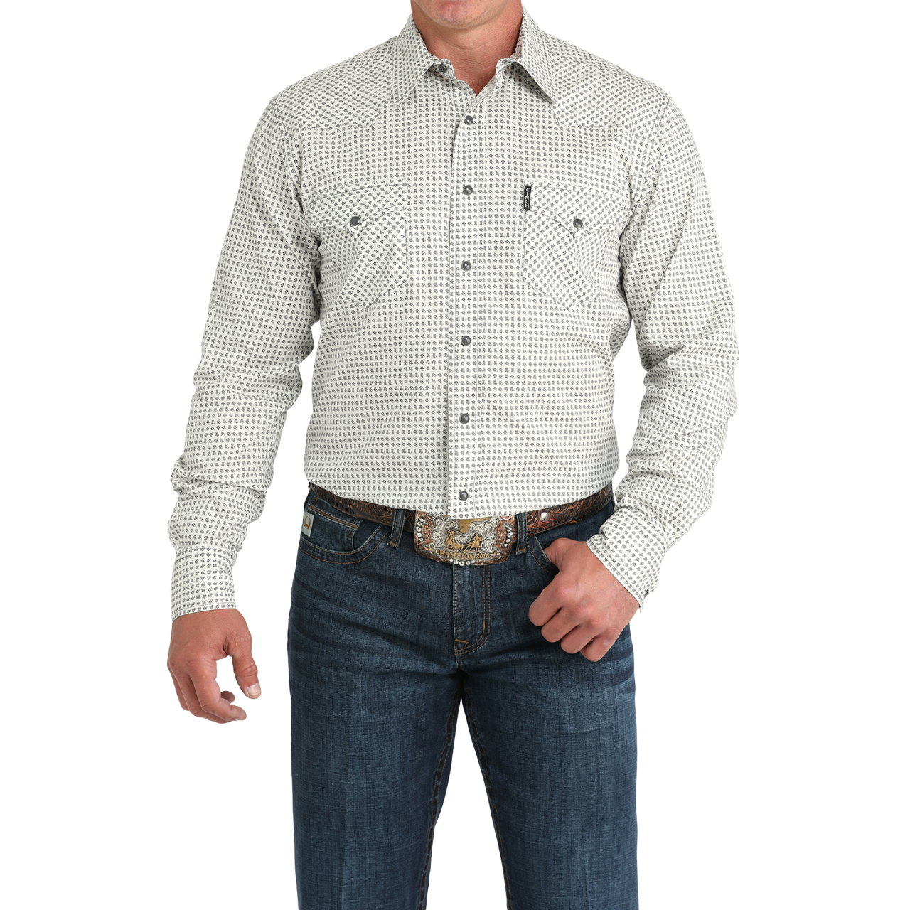 Cinch Men's Long Sleeve Cream Printed Button Down Shirt MTW1303091