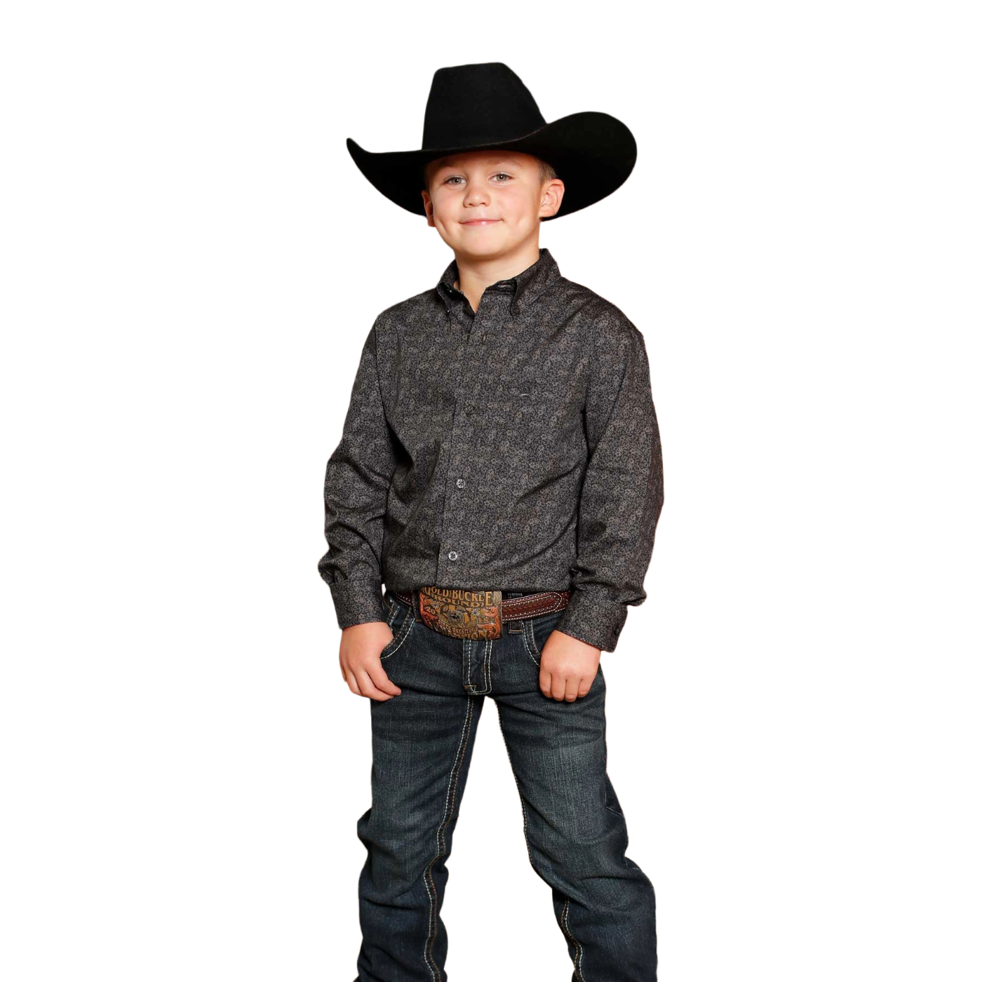 Cinch Boys Long Sleeve Charcoal Button Down Shirt MTW7060387