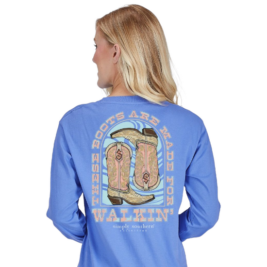 Simply Southern Ladies Walkin' Vista Blue T-Shirt LS-WALKING-VISTA