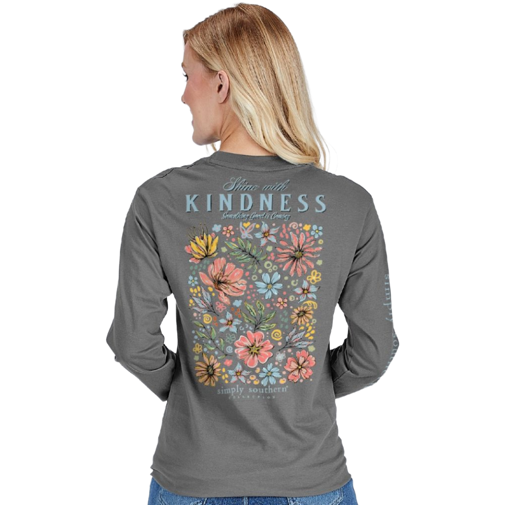 Simply Southern Ladies Shine With Kindness Dark Heather T-Shirt LS-SHINE-DKHTHR