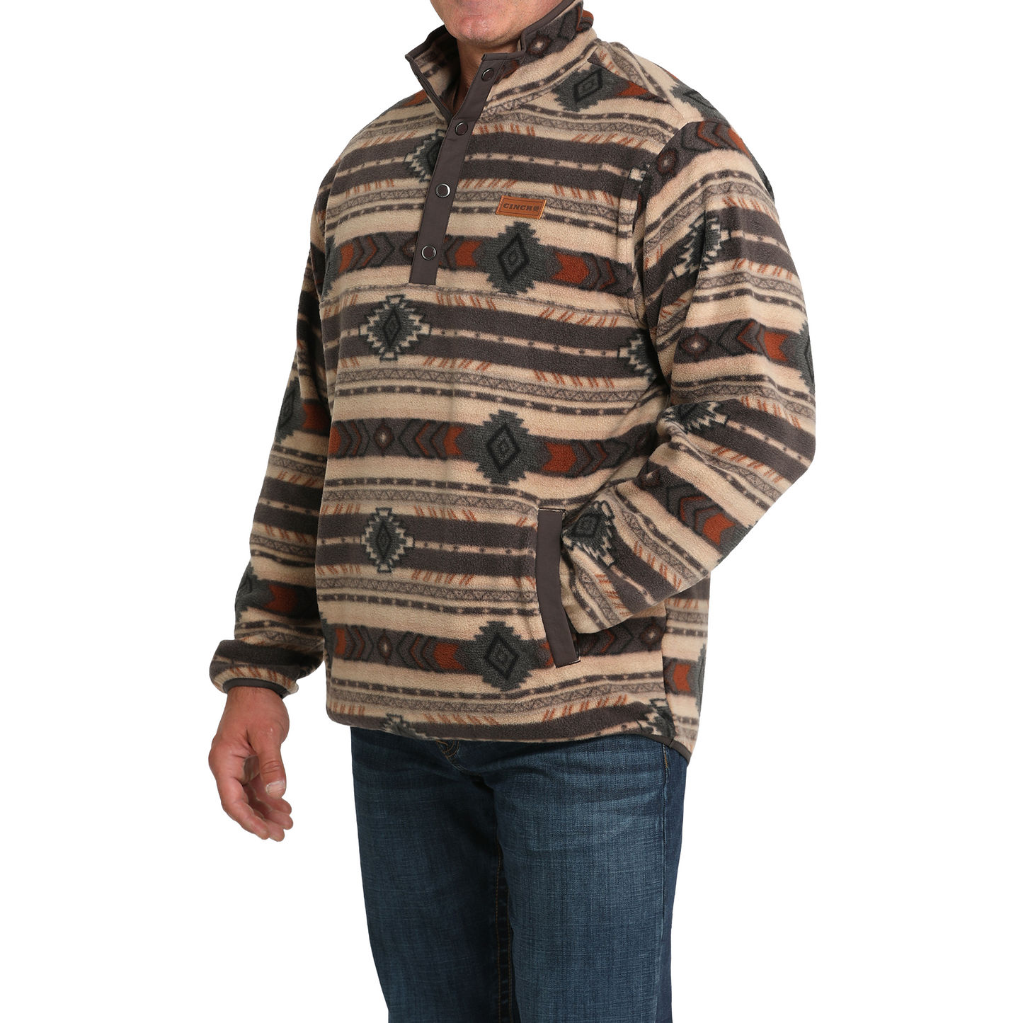 Cinch Men's Brown Printed Polar Fleece Pullover MWK1514027