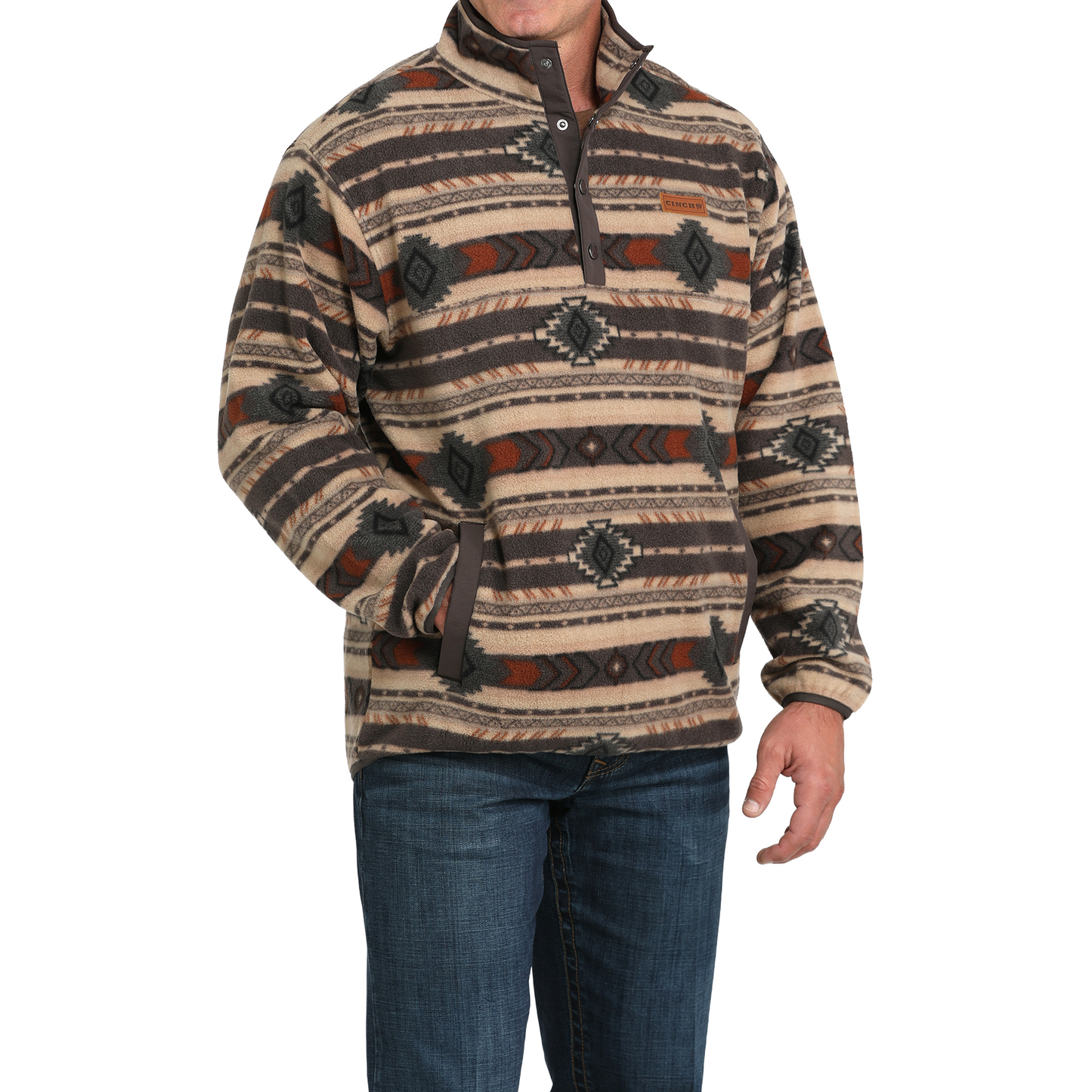 Cinch Men's Brown Printed Polar Fleece Pullover MWK1514027