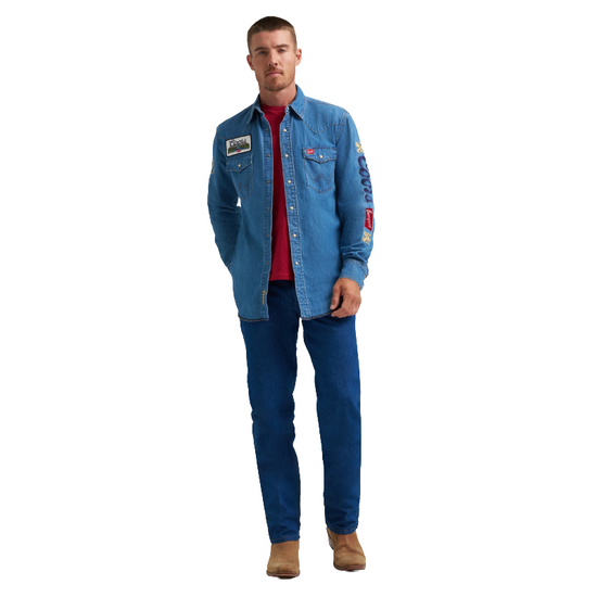 Wrangler Men's X Coors Beer Golden Blue Denim Button Down Shirt 112373829