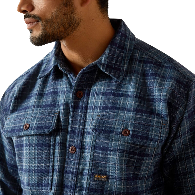 Ariat Men's Rebar Heavy Flannel Orion Blue Work Shirt 10062337