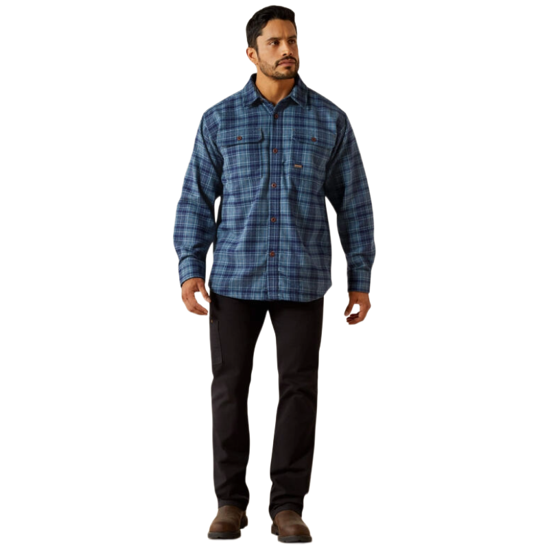 Ariat Men's Rebar Heavy Flannel Orion Blue Work Shirt 10062337