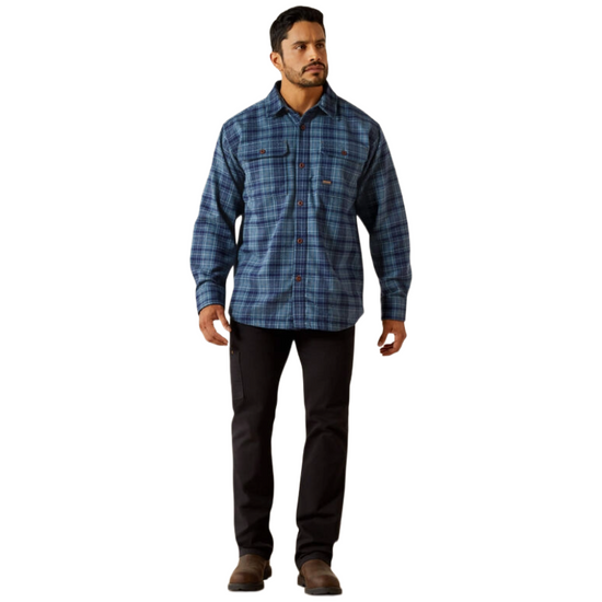 Ariat Men's Rebar Heavy Flannel Orion Blue Work Shirt 10062337