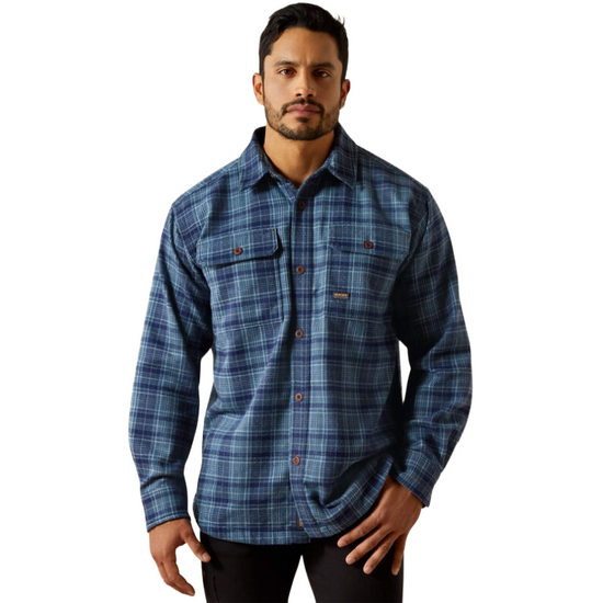 Ariat Men's Rebar Heavy Flannel Orion Blue Work Shirt 10062337