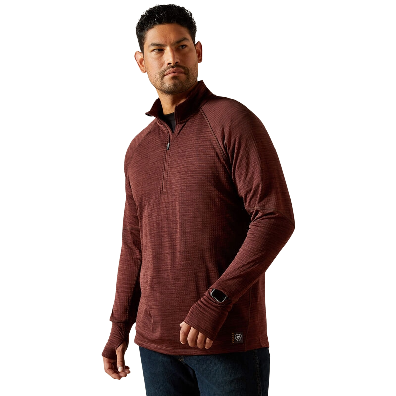 Ariat Men's Rebar Gridwork 1/4 Zip Chocolate Baselayer Shirt 10062609