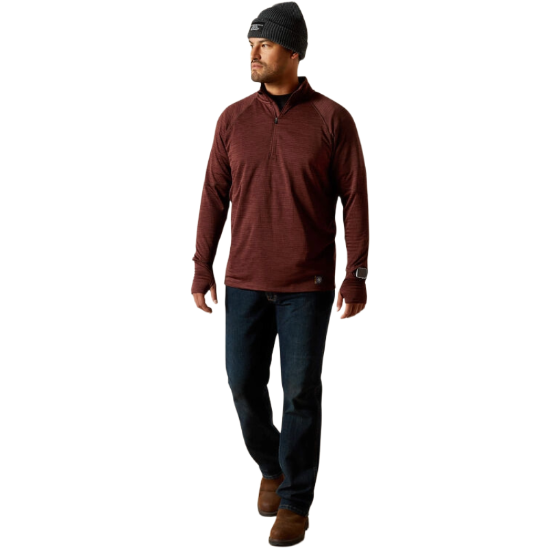 Ariat Men's Rebar Gridwork 1/4 Zip Chocolate Baselayer Shirt 10062609