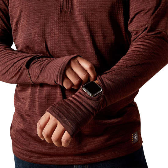 Ariat Men's Rebar Gridwork 1/4 Zip Chocolate Baselayer Shirt 10062609