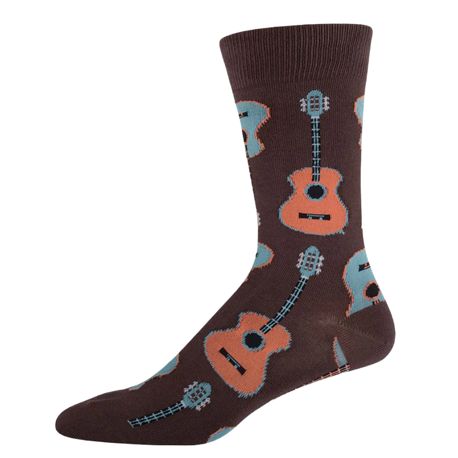 SockSmith Men's Acoustic Guitar Brown Crew Sock MNC202-BRO