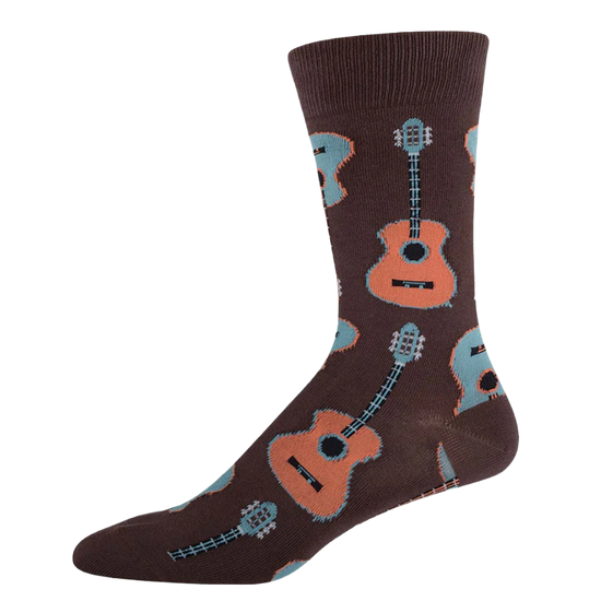 SockSmith Men's Acoustic Guitar Brown Crew Sock MNC202-BRO