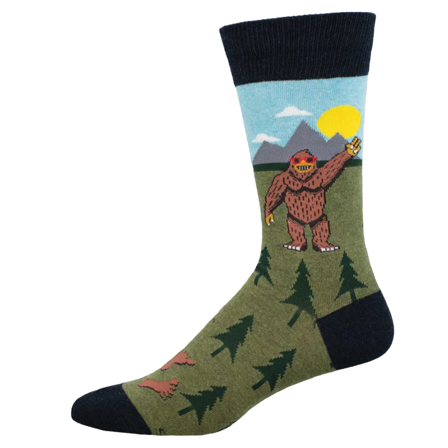 SockSmith Men's Peace Out BigFoot Green Heather Crew Sock MNC3497-GHT