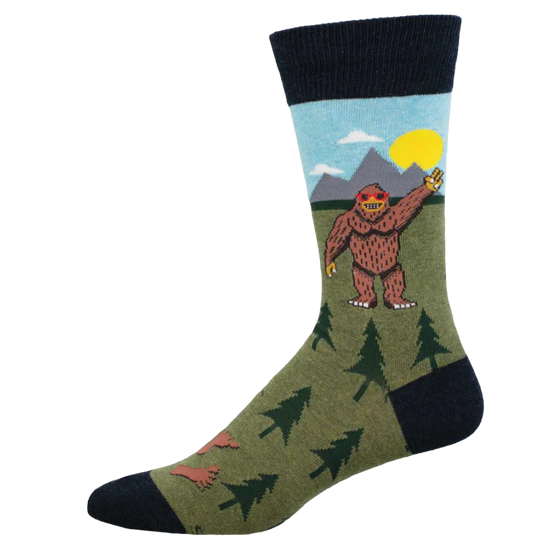 SockSmith Men's Peace Out BigFoot Green Heather Crew Sock MNC3497-GHT