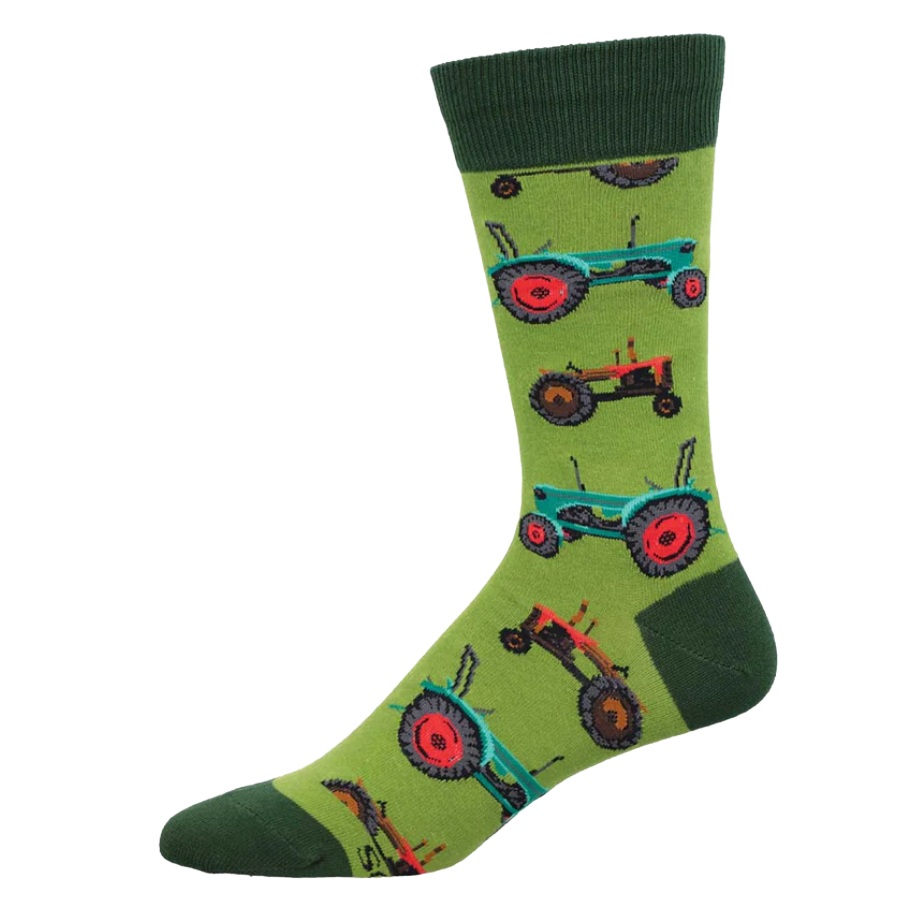 SockSmith Men's Green Tractors Crew Sock MNC2942-GEE
