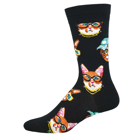 SockSmith Men's Black One Cool Cat Crew Sock MNC3491-BLK