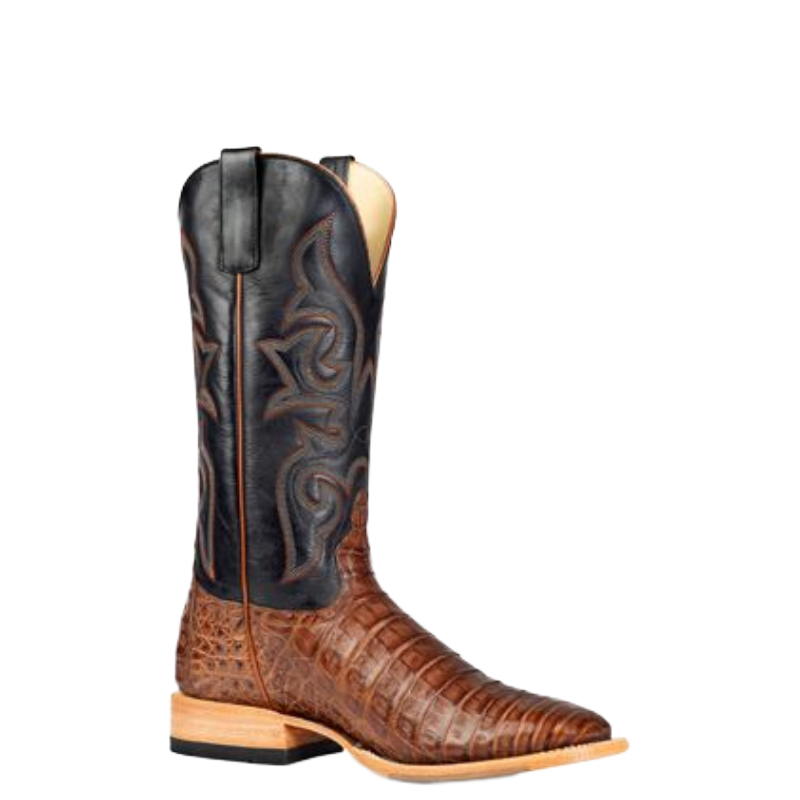 Horse Power Men's Cigar Pull Up Black & Tan Caiman Leather Boots HP8082