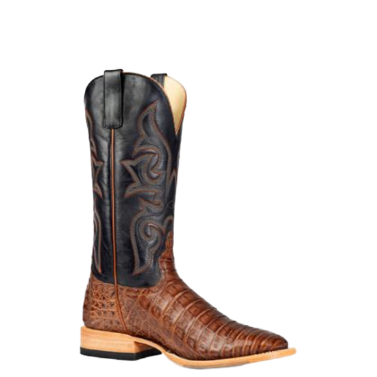 Horse Power Men's Cigar Pull Up Black & Tan Caiman Leather Boots HP8082