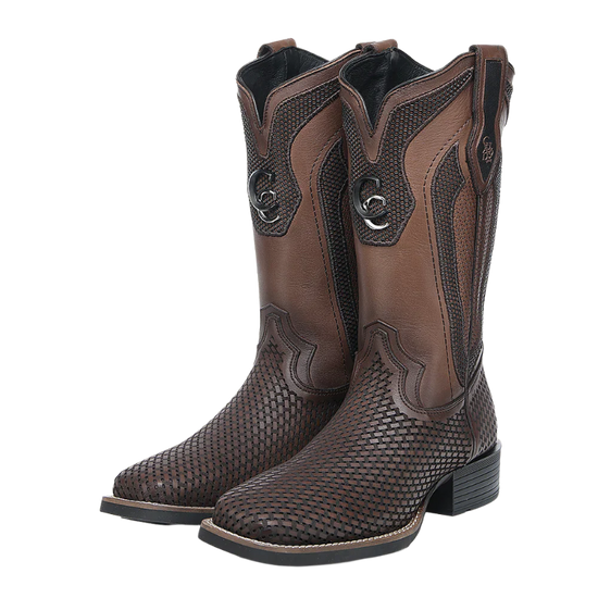 Cuadra Men's Honey Embroidery & Laser Square Toe Leather Boots CU984