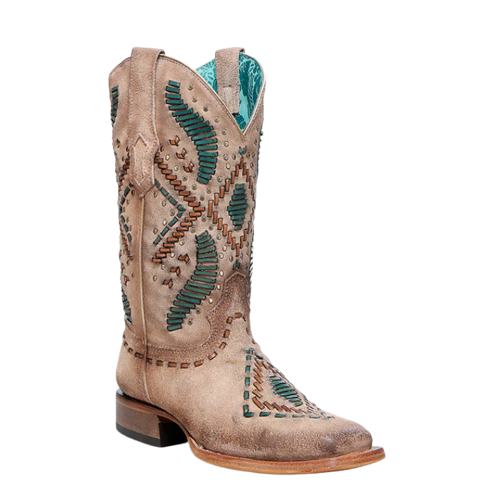Corral Ladies Woven Embroidery & Studs Sand Cowboy Boots A4840