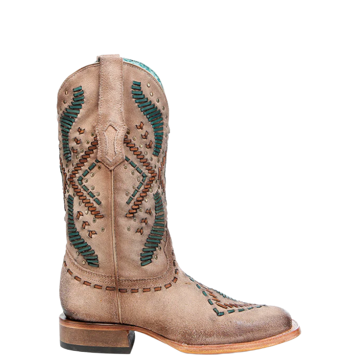 Corral Ladies Woven Embroidery & Studs Sand Cowboy Boots A4840