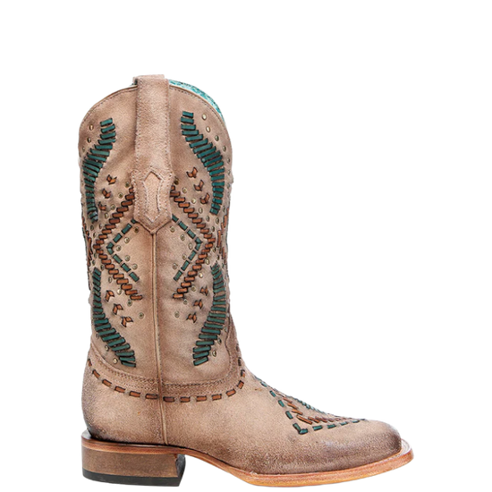 Corral Ladies Woven Embroidery & Studs Sand Cowboy Boots A4840