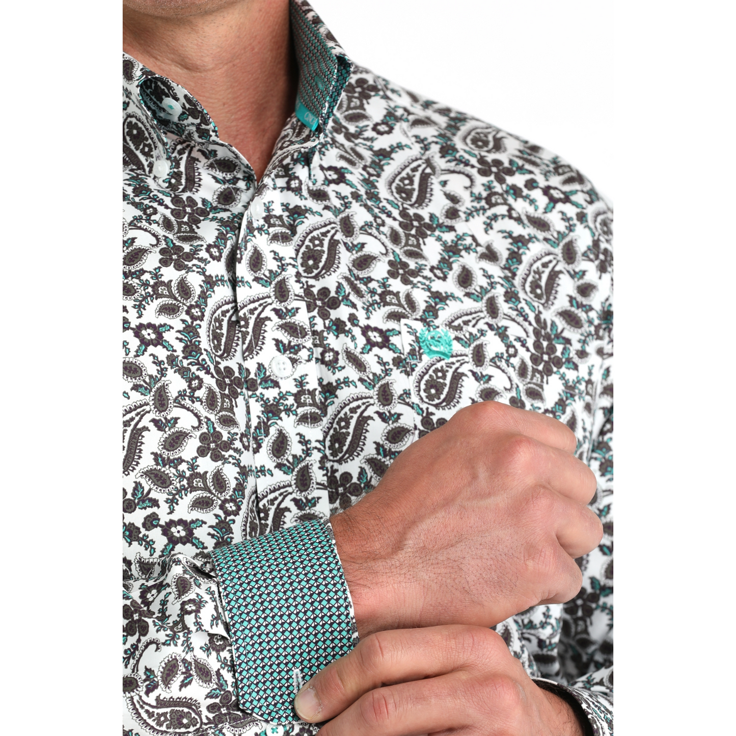 Cinch Men's White Paisley Print Button Down Shirt MTW1105969