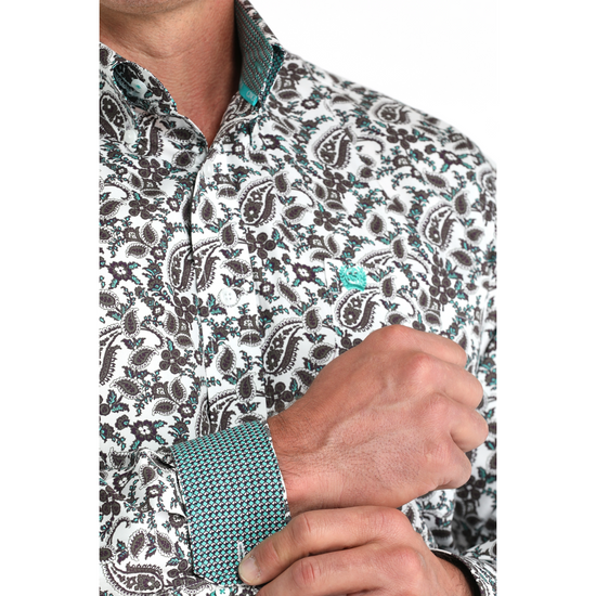 Cinch Men's White Paisley Print Button Down Shirt MTW1105969