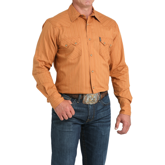 Cinch Men's Brown Western Modern Stripe Snap Shirt MTW1301087