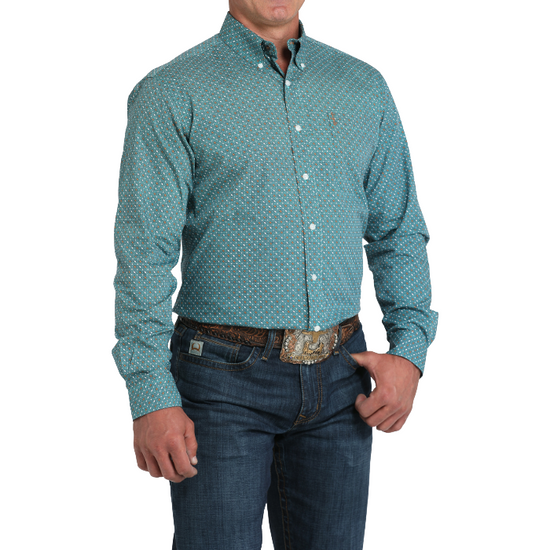 Cinch Men's Turquoise Modern Print Button Down Shirt MTW1347140