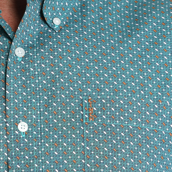 Cinch Men's Turquoise Modern Print Button Down Shirt MTW1347140