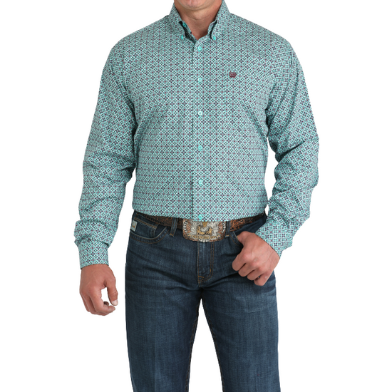 Cinch Men's Turquoise Tile Print Button Down Shirt MTW1105971