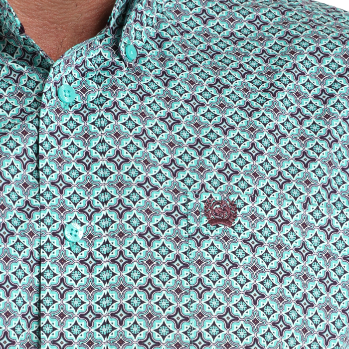 Cinch Men's Turquoise Tile Print Button Down Shirt MTW1105971
