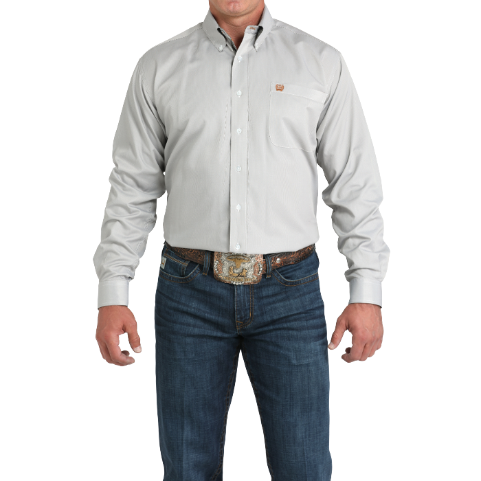 Cinch Men's Long Sleeve Striped Olive Button Down Shirt MTW1105982