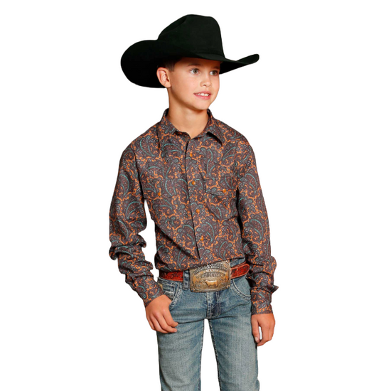 Cinch Boy's Long Sleeve Print Brown Shirt MTW7020100