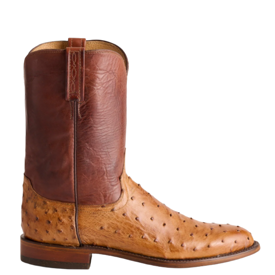 Lucchese Men's Zane Barnwood Brown & Tan Ostrich Western Boot N3036