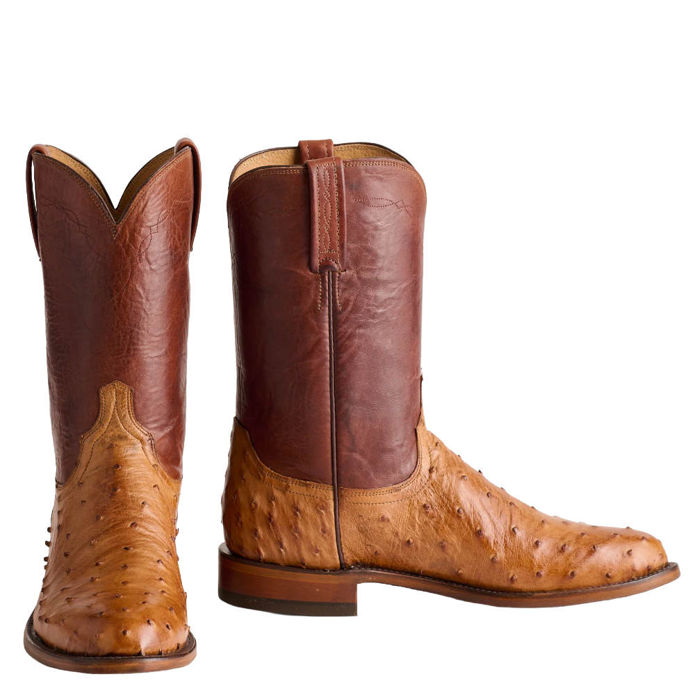 Lucchese Men's Zane Barnwood Brown & Tan Ostrich Western Boot N3036