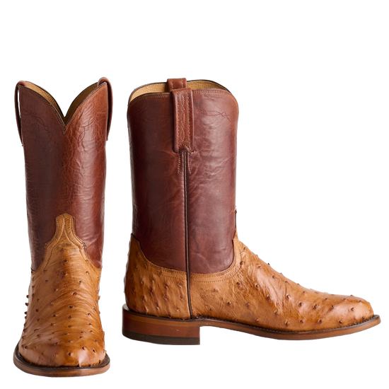 Lucchese Men's Zane Barnwood Brown & Tan Ostrich Western Boot N3036