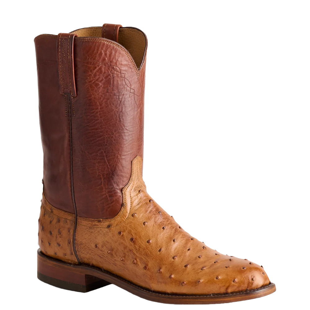Lucchese Men's Zane Barnwood Brown & Tan Ostrich Western Boot N3036