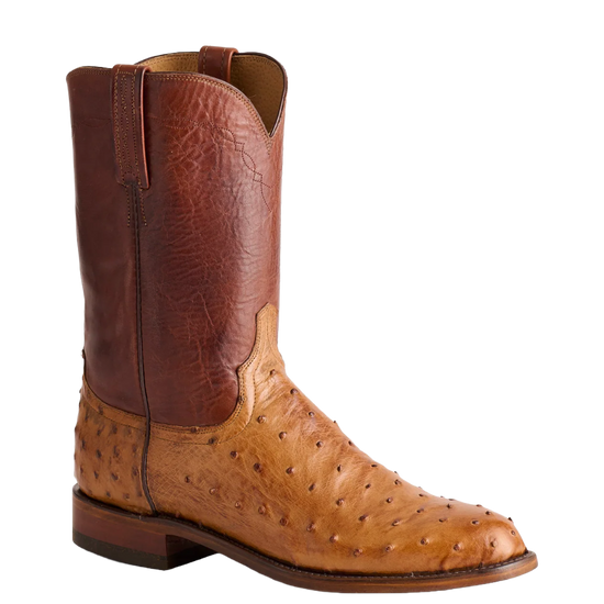 Lucchese Men's Zane Barnwood Brown & Tan Ostrich Western Boot N3036