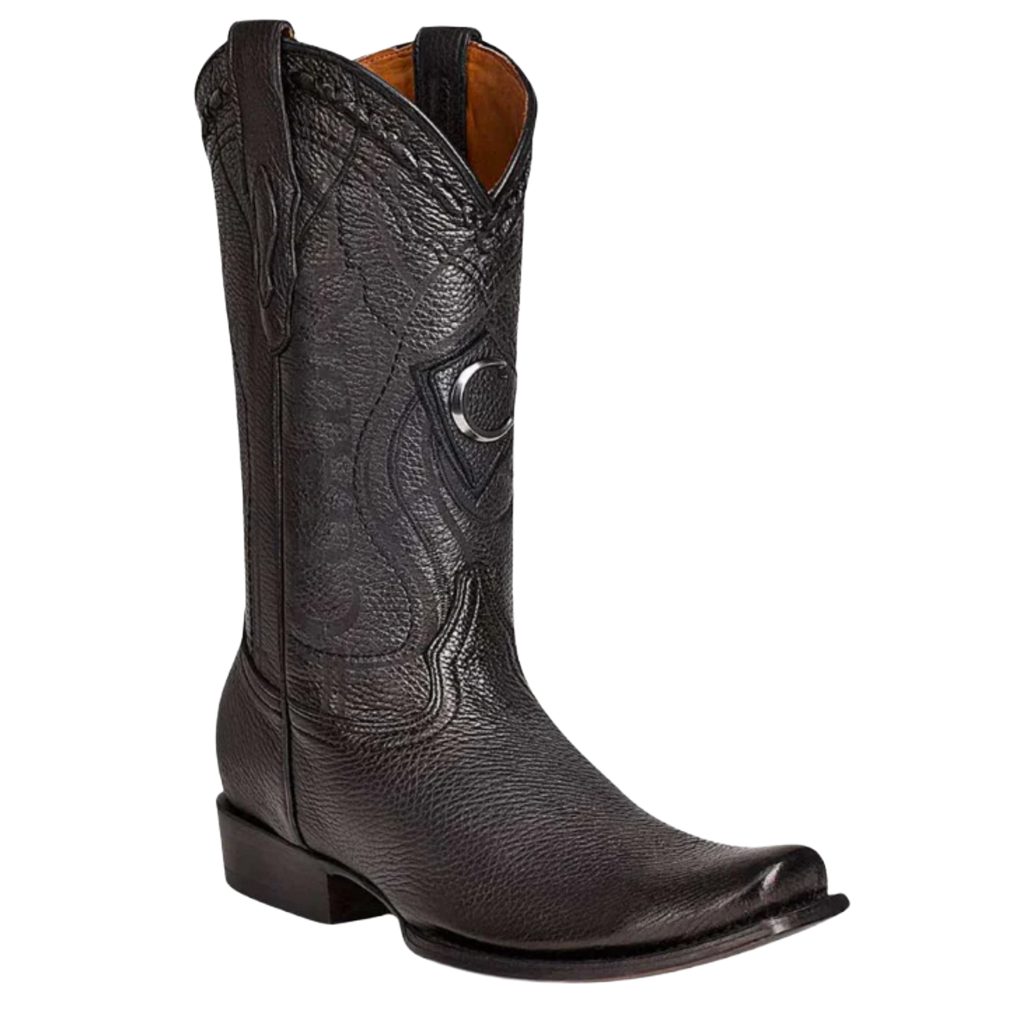 Cuadra Men's Deer Laser & Embroidery Narrow Square Toe Black Boots CU587