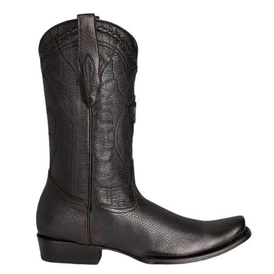 Cuadra Men's Deer Laser & Embroidery Narrow Square Toe Black Boots CU587
