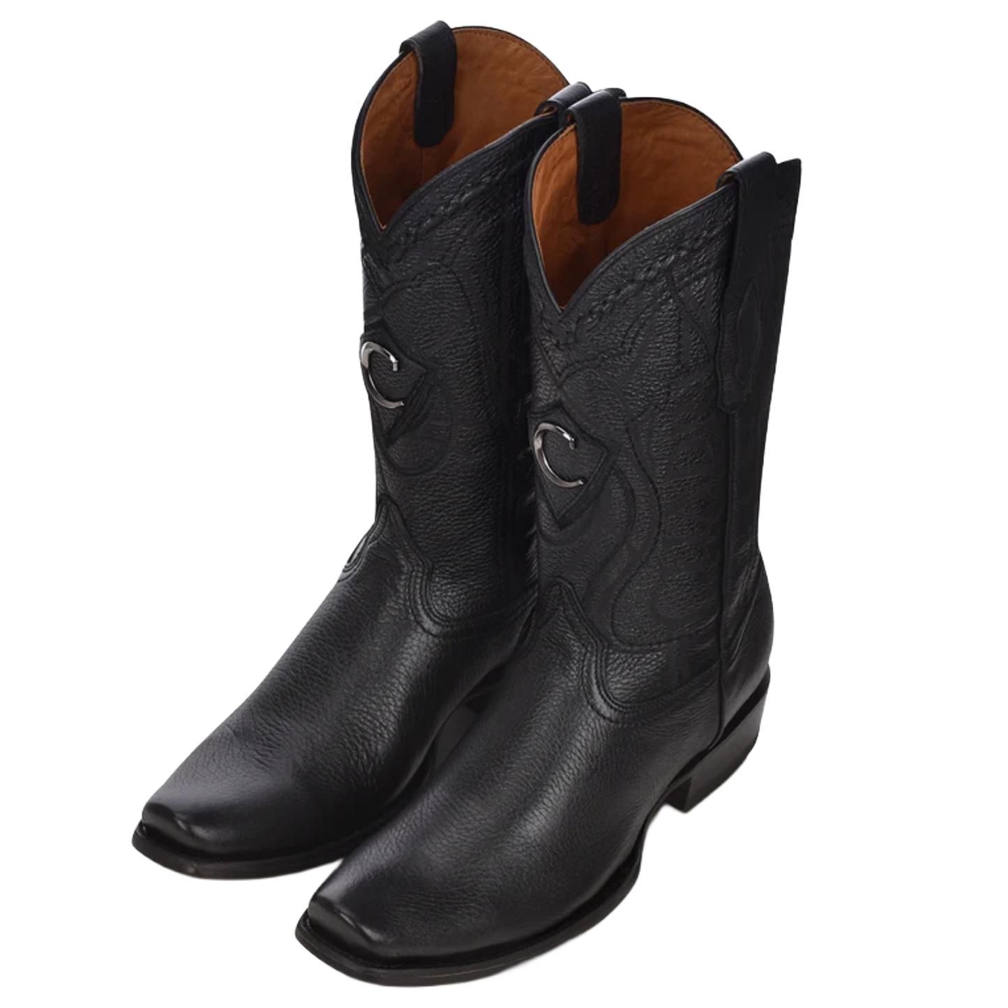 Cuadra Men's Deer Laser & Embroidery Narrow Square Toe Black Boots CU587