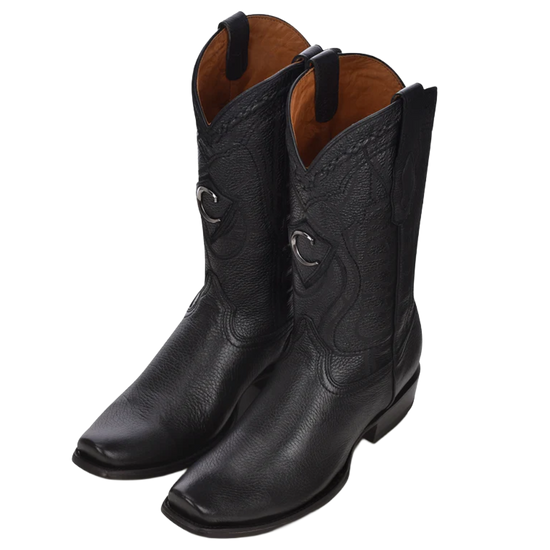 Cuadra Men's Deer Laser & Embroidery Narrow Square Toe Black Boots CU587
