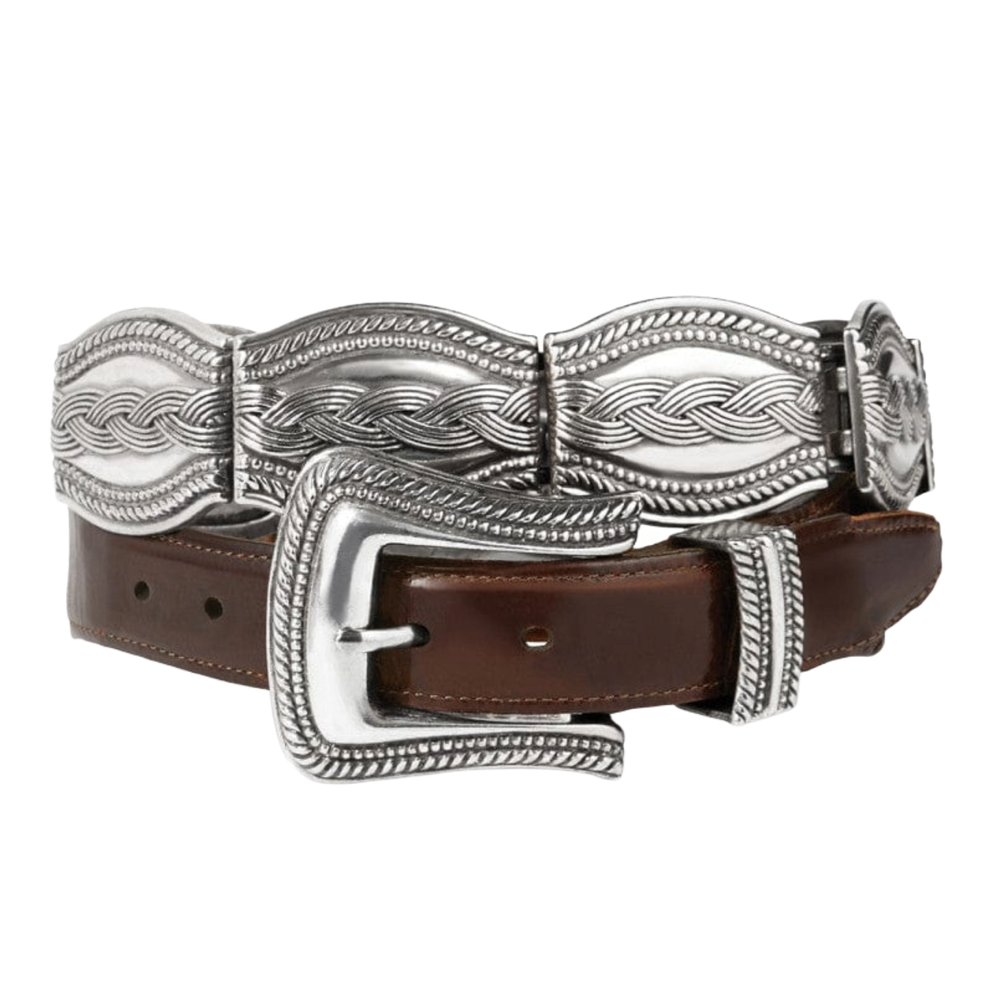 Brighton Ladies Silver Links Brown Western Belt 40203
