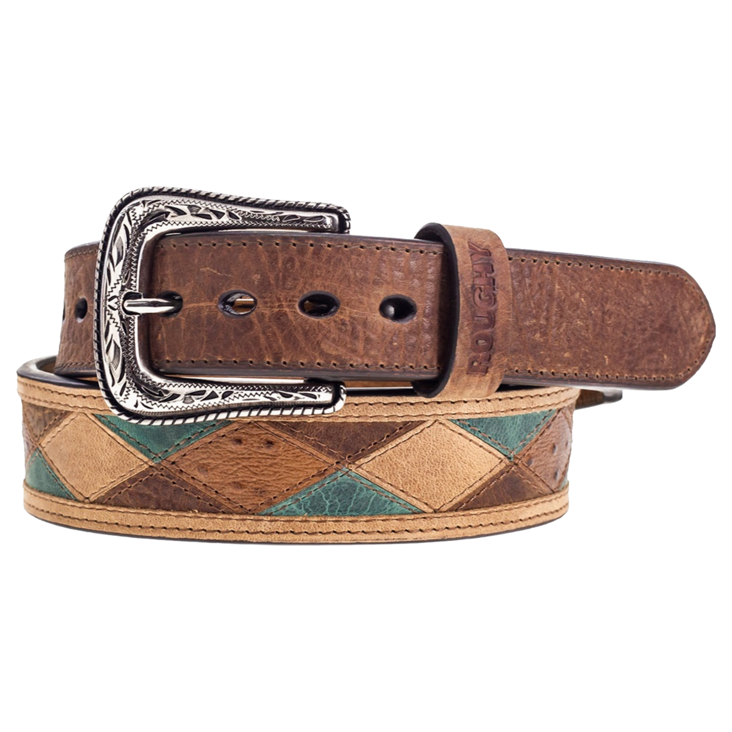 Hooey Men's Ouray Patchwork Brown & Turquoise Western Belt RMBLT054