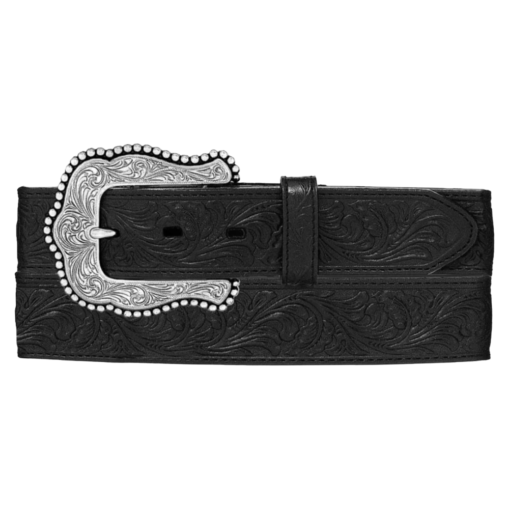 Tony Lama Ladies Layla Floral Embossed Black Western Belt C50733