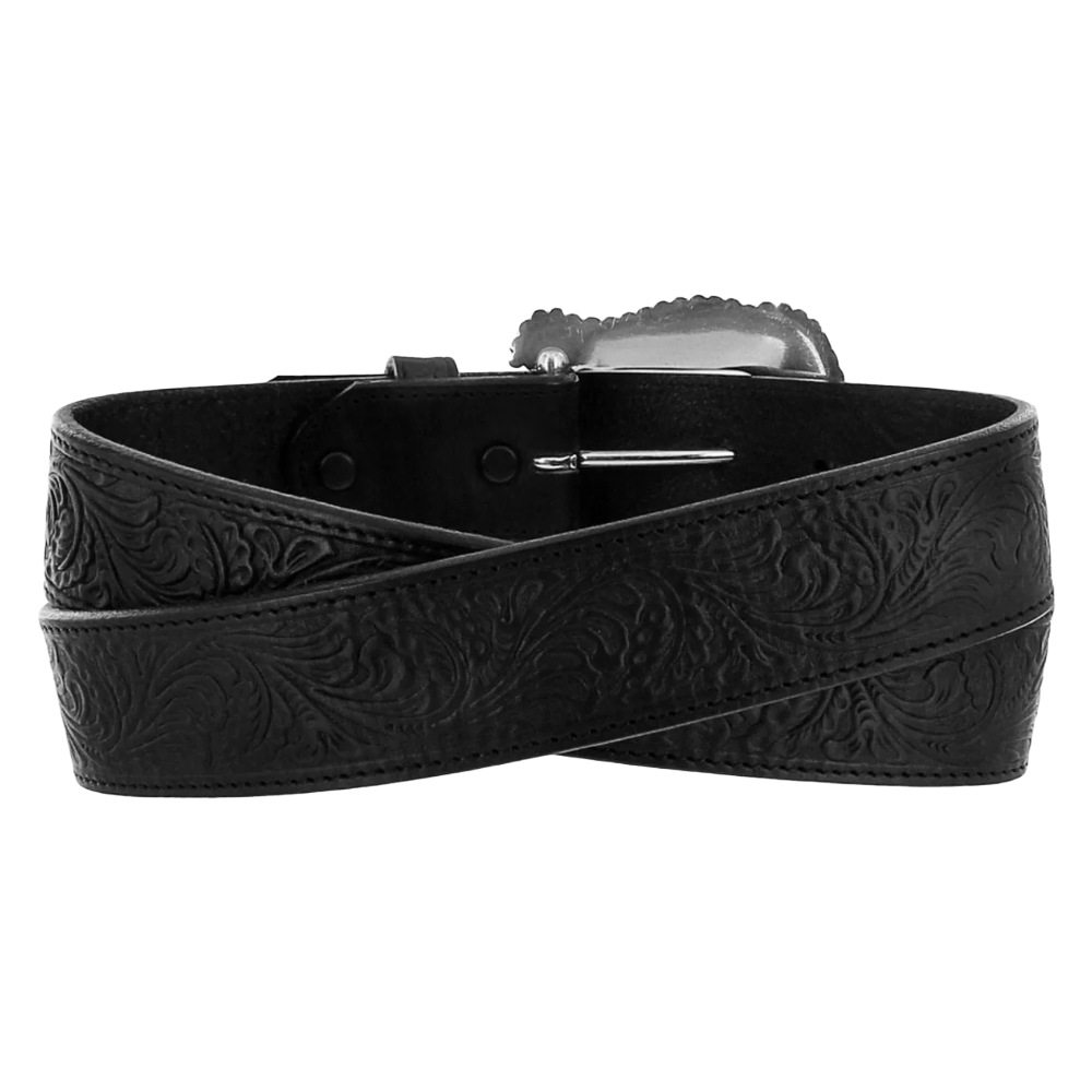 Tony Lama Ladies Layla Floral Embossed Black Western Belt C50733