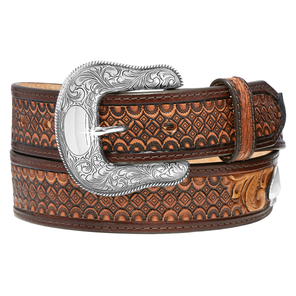 Tony Lama Men's High Roller Graphic Brown Leather Belt C42875